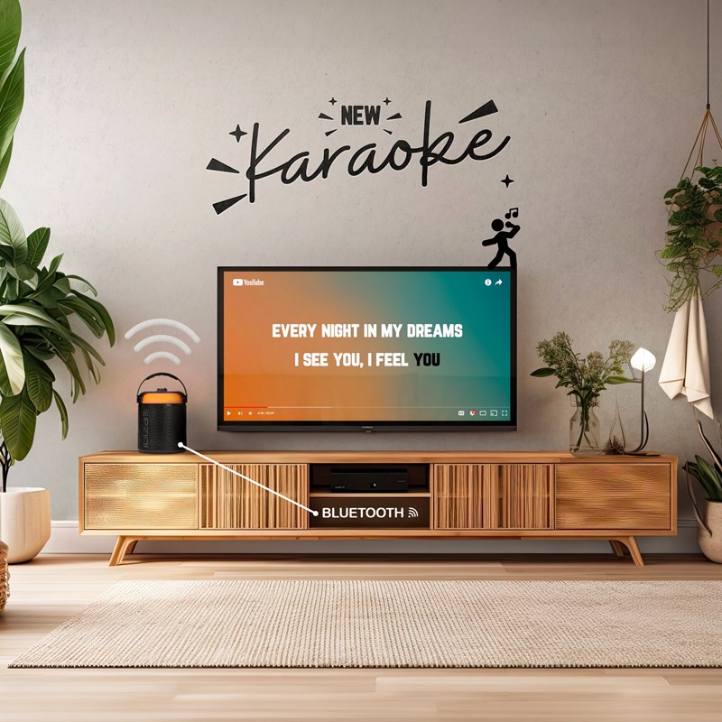 Enceinte BT Karaoké 120W - 2 micros sans fil, effets LED & vocaux - Noir voix