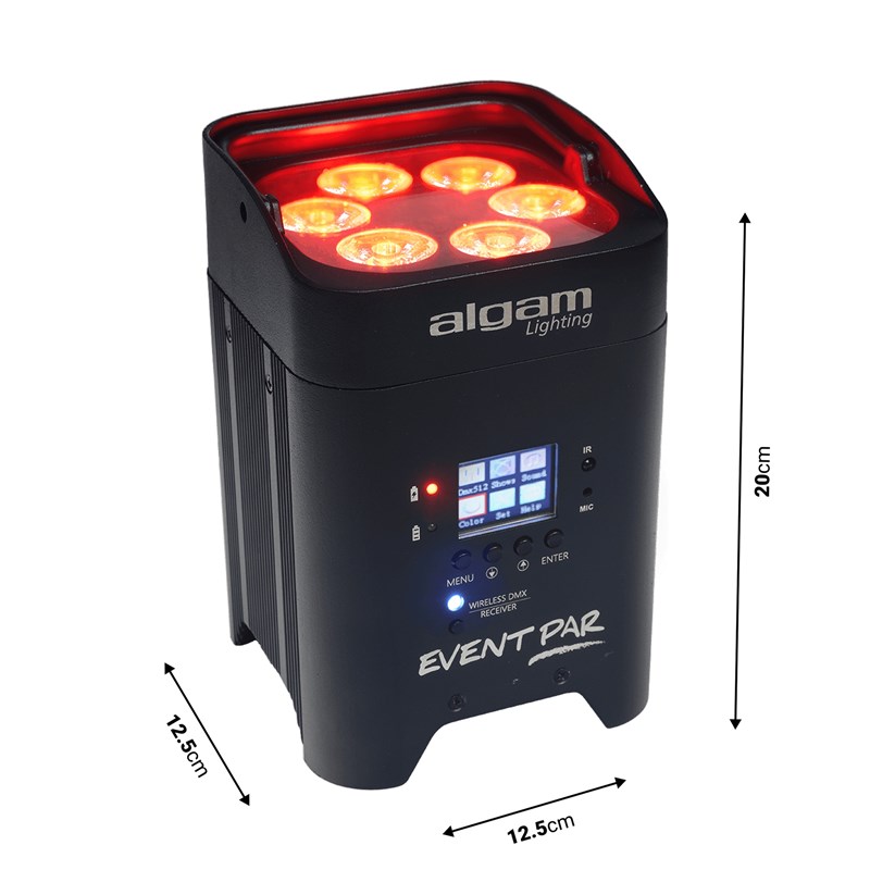 Par LED sans fil sur batterie 6x12W - UV - DMX - dimension
