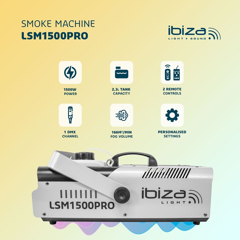 Machine à fumée pro 1500W - DMX, programmable, 2 télécommandes éclairage