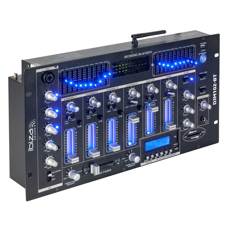 Pack Ampli SONO IBIZA SOUND AMP800-MKII 2x600W - 1200W + Table de Mixage DJM102-BT 19'' USB BT + Câb