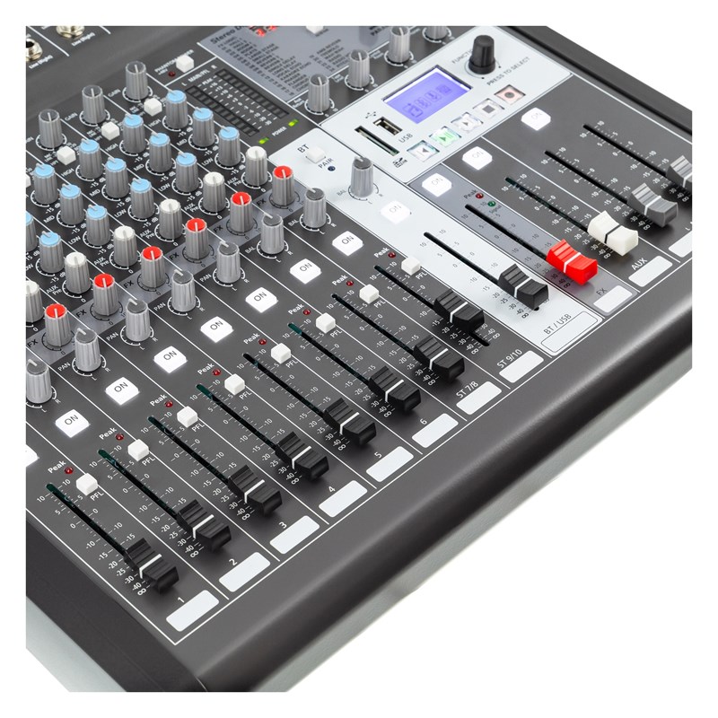 Console de mixage 10 canaux avec multi-effets, USB 2.0, Bluetooth et lecteur MP3/SD - fader