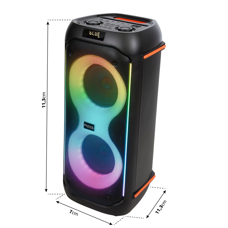 Enceinte Bluetooth autonome LED 2 x 6.5" 600W - IBIZA - Dimensions