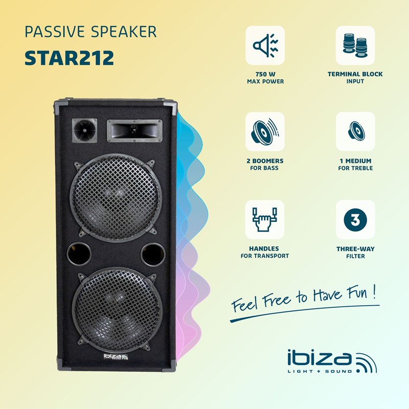 Enceinte sono colonne - 2 x 12"/30cm - 3 voies - 750W max - infos