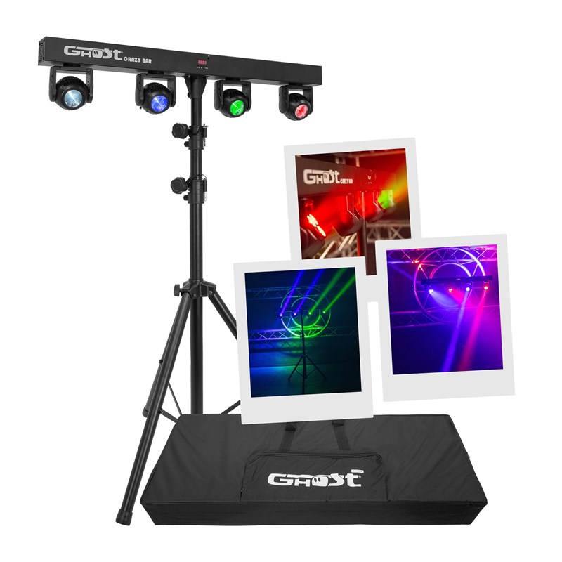 Barre d'animation 4 lyres Beam & Wash - DMX - Pied LED