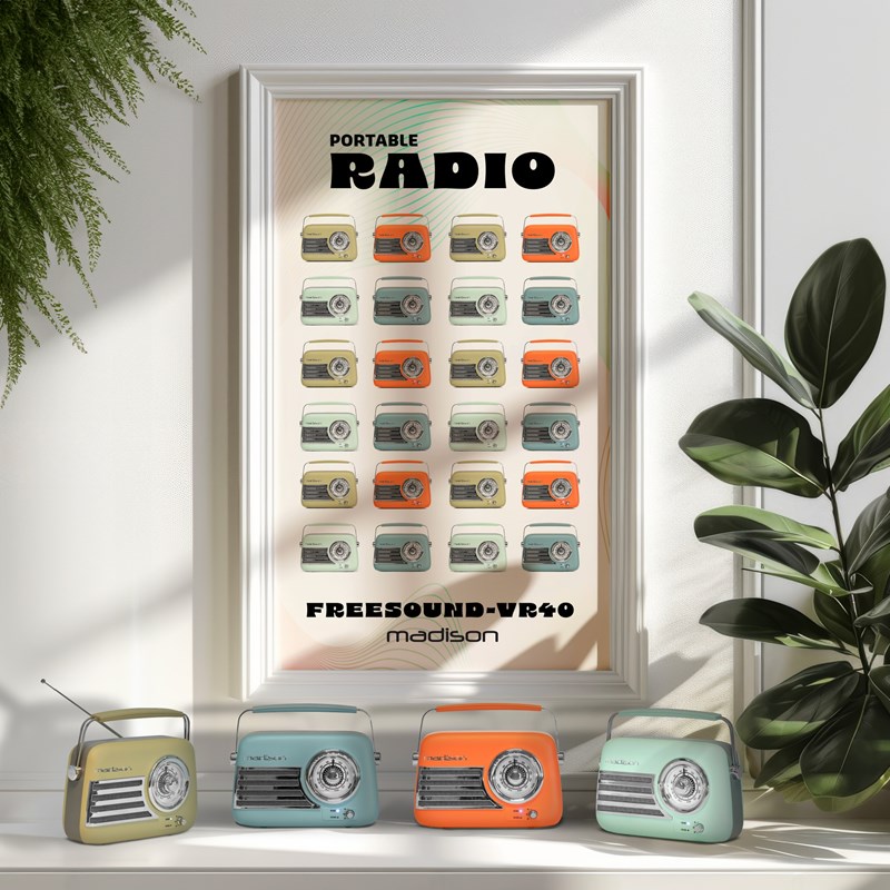 Radio vintage sur batterie - BT, USB & FM - 30W - Bleue Mat