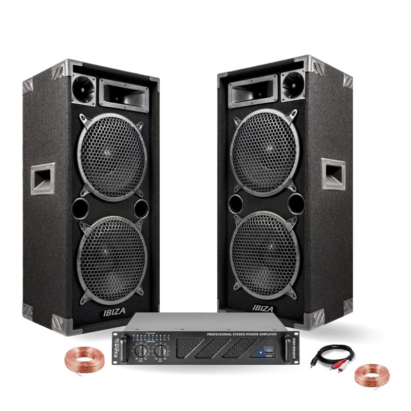 Pack Sono 2960W TOTAL - Ampli AMP600-MKII 2X480W + 2 Enceintes STAR210 2X1000W PMPO - Câblage - Soir