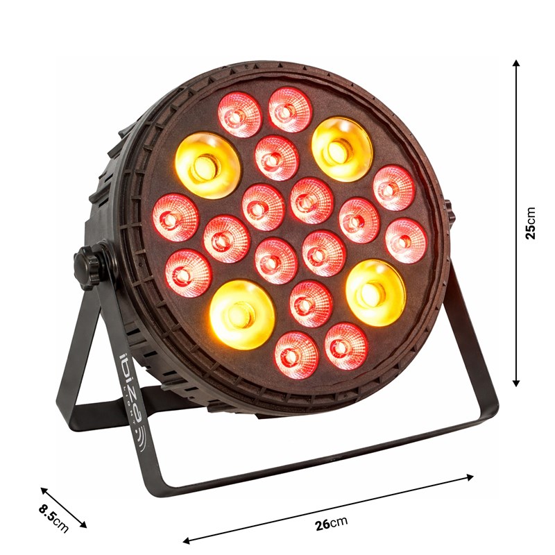 Projecteur PAR XXL 16x4W RGBW + 4x30W Ambre BIGPAR-16RGBW4A - dimensions