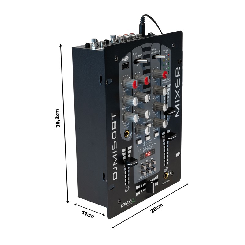 Pack Ampli SONO 1600W IBIZA AMP1000-MKII 2x800W + Table de Mixage DJM150USB-BT USB BT + Câbles - DJ