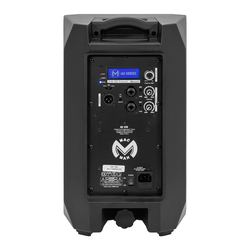 Enceinte active 8" - Bi-ampli, Mixeur 2 canaux & BT - AS 108 arrière