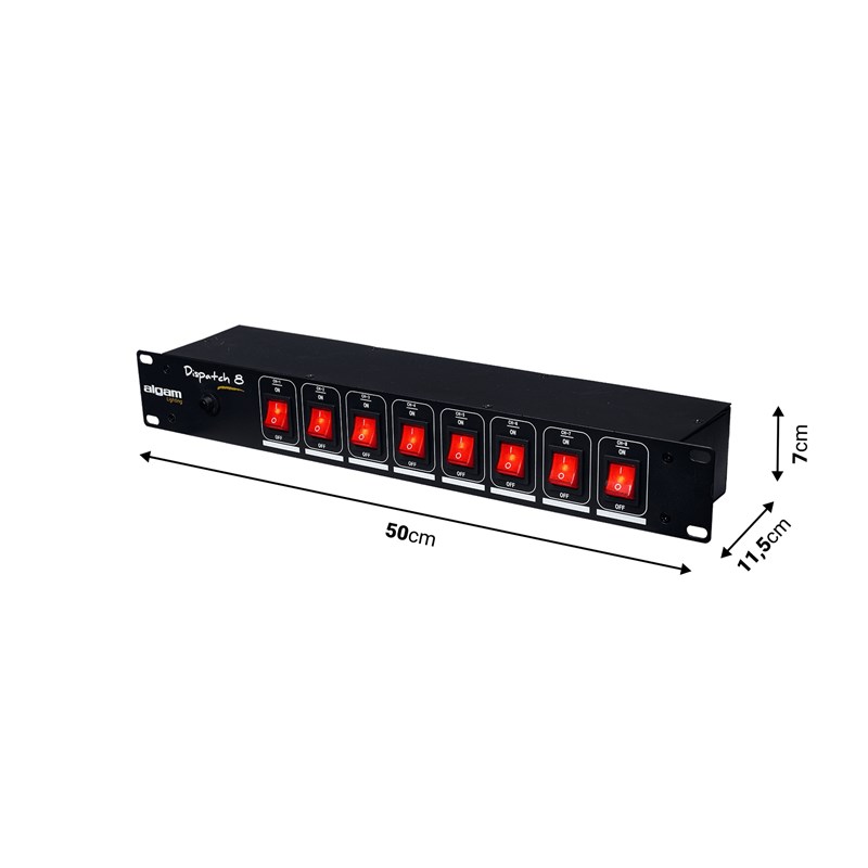 Dispatch 8 canaux rackable avec interrupteurs dimensions