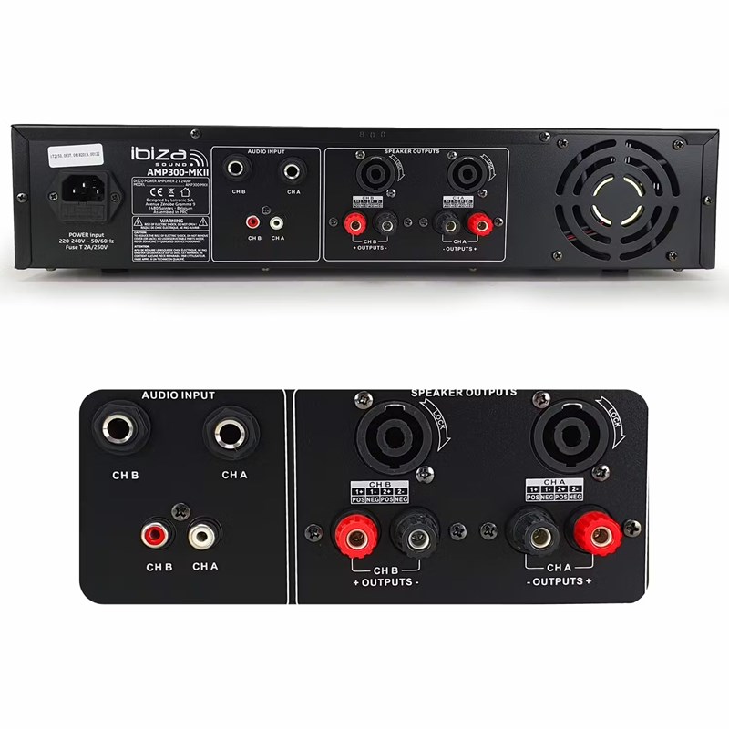 Pack Sono 2 Enceintes Passives Ibiza XTK8-MKII 8" 200W - Ampli 2x240W AMP300-MKII - Pieds support -