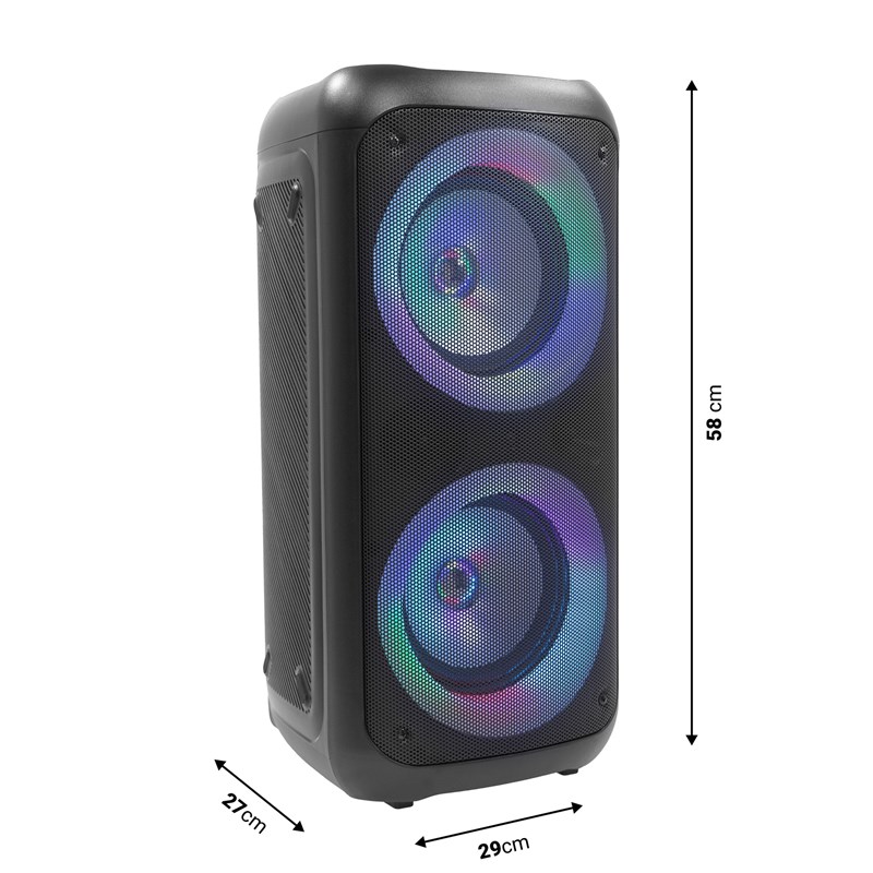 Enceinte portable 400W - 2x8" - LED & trolley - dimensions