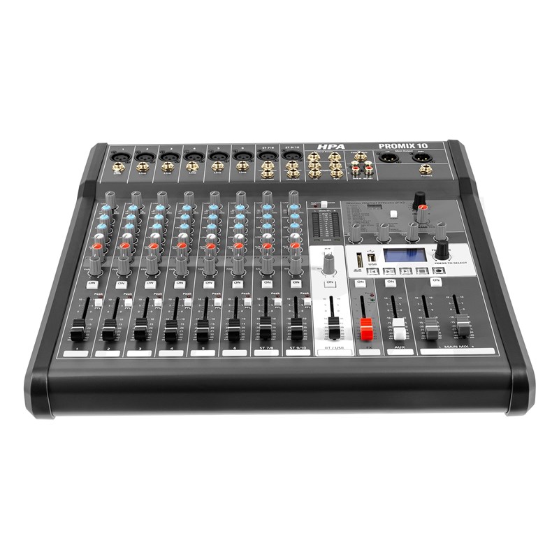 Console de mixage 10 canaux avec multi-effets, USB 2.0, Bluetooth et lecteur MP3/SD - face avant