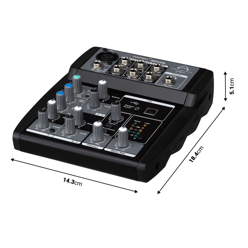 Console de mixage CONNECT502-USB-BK 5 entrées - USB - dimensions