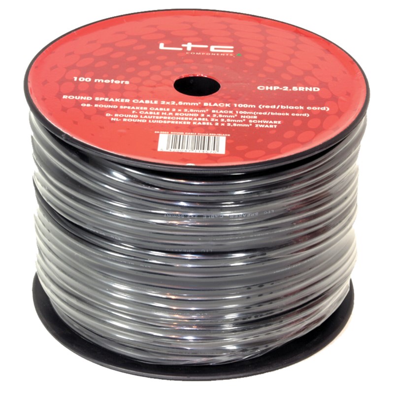 Câble haut-parleur rond 2 x 1,5 mm² noir - 100 m - LTC