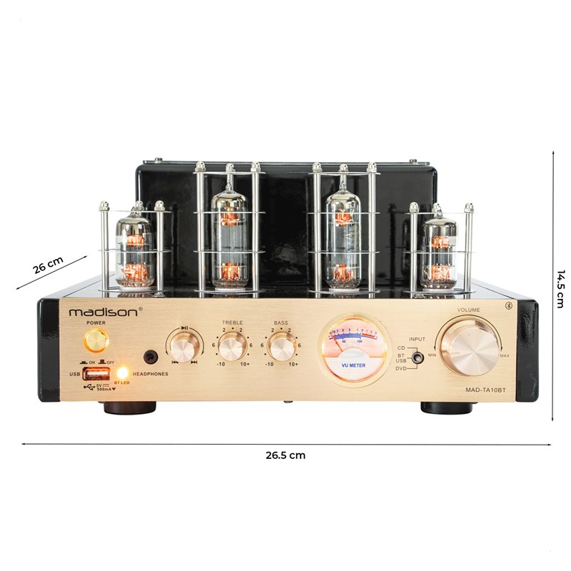 Amplificateur stéréo à tubes 2x25W - USB & Entrées Ligne - Design vintage