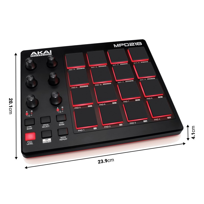 Contrôleur USB Midi - 16 pads 6 potentiomètres - dimensions