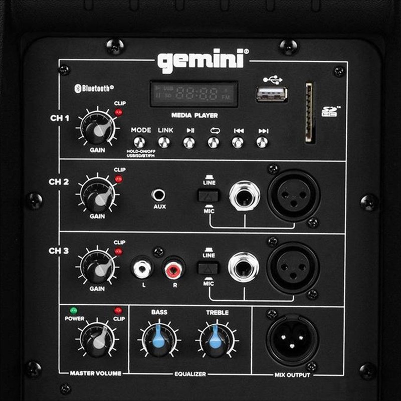 Enceinte active 15" 2000W Bluetooth Class D noir - connectiques