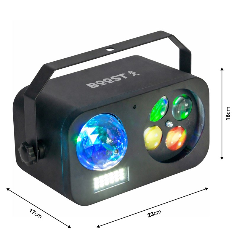Effet lumière combiné 3-en-1 Astro Strobo Gobo LED - Dimensions