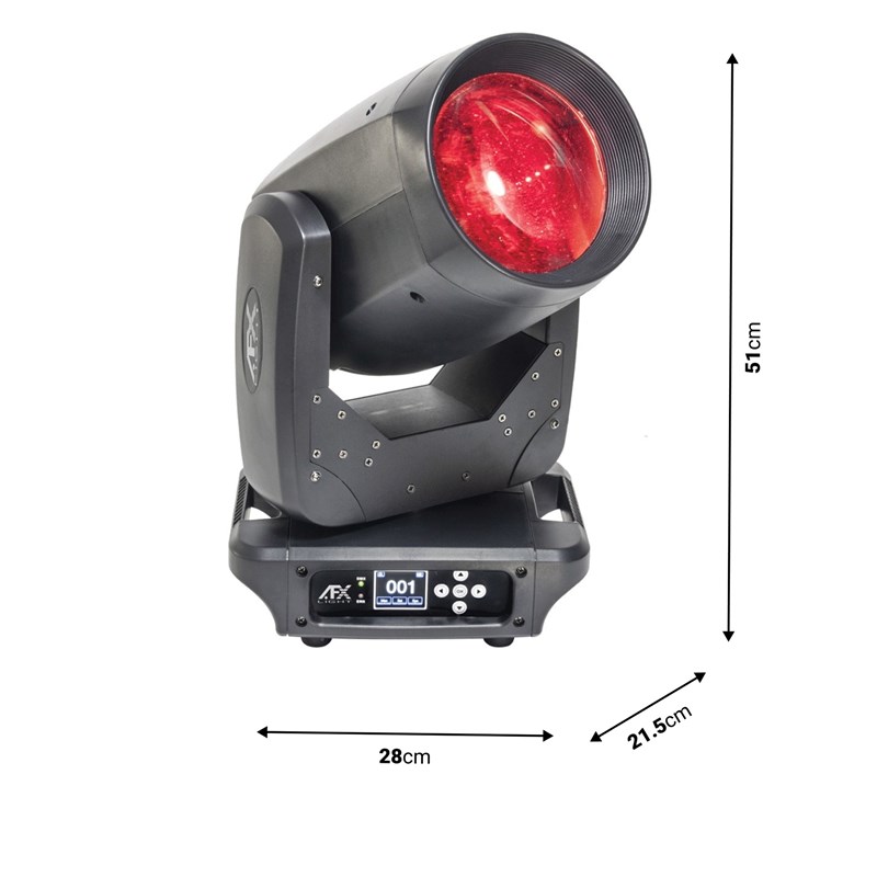 Lyre Beam LED 100W DMX double prisme - dimensions