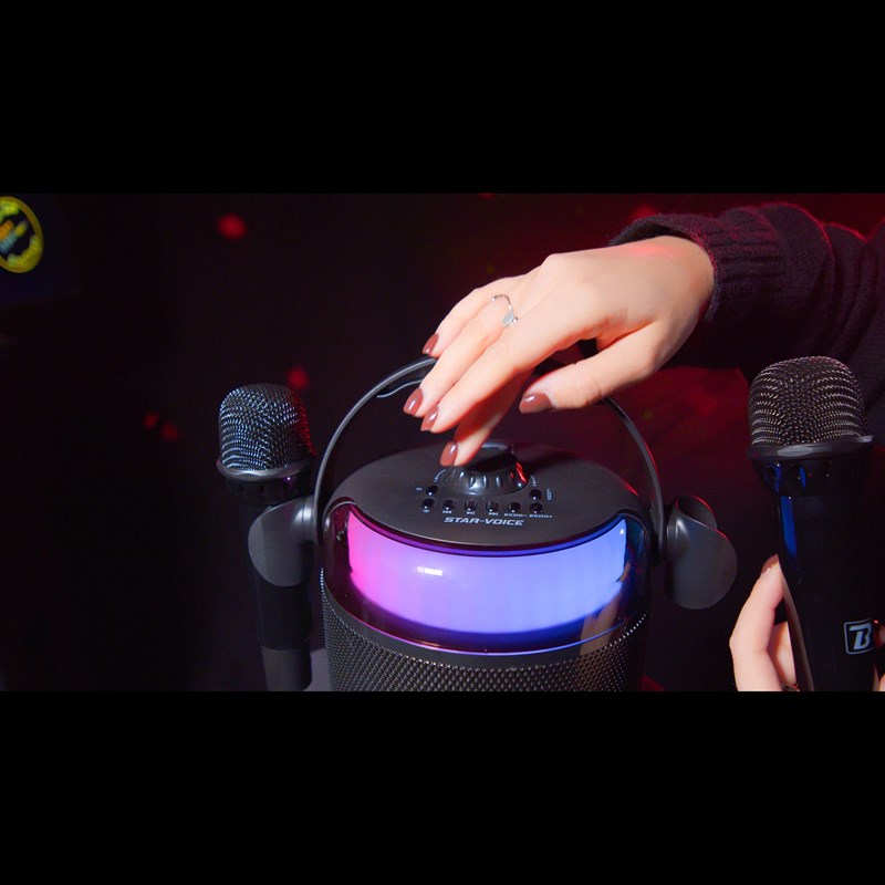 Enceinte karaoké portable Bluetooth à LED - 2 micros vocaux