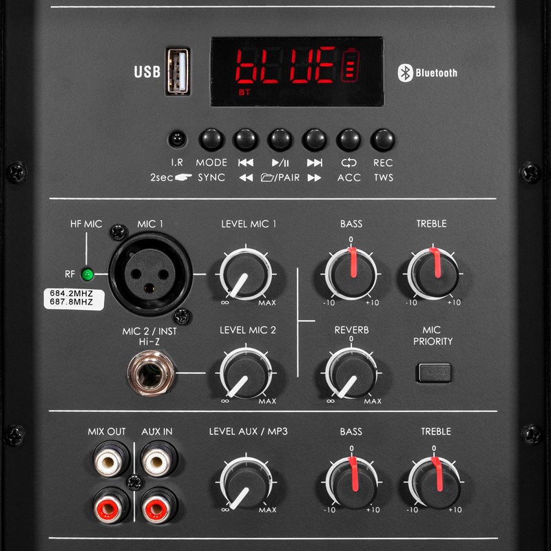 Enceinte portable 12” 500W - 2 micros sans fil - Bluetooth extérieur