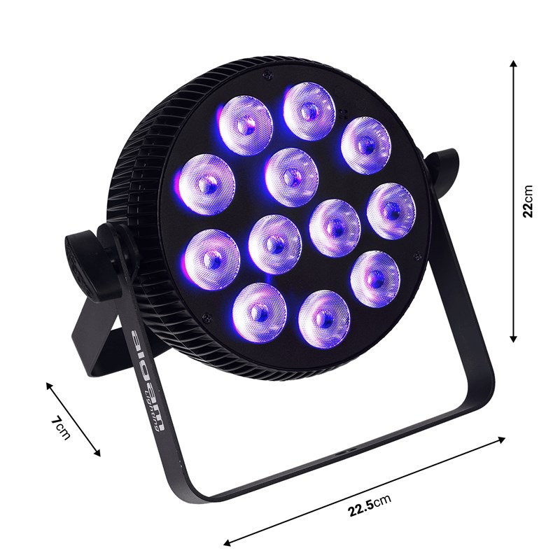 Projecteur LED plat 12x10W HEX - IR - DMX - lyre - dimension