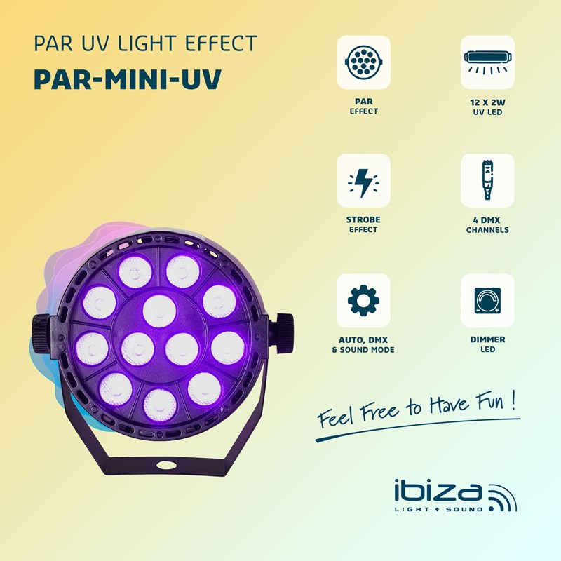 Projecteur PAR UV 12 LED 2W DMX stroboscope - infos