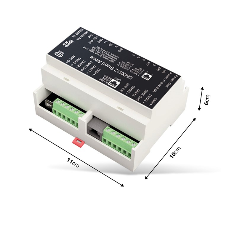 Interface Ethernet vers DMX 512 canaux sur rail DIN - dimensions