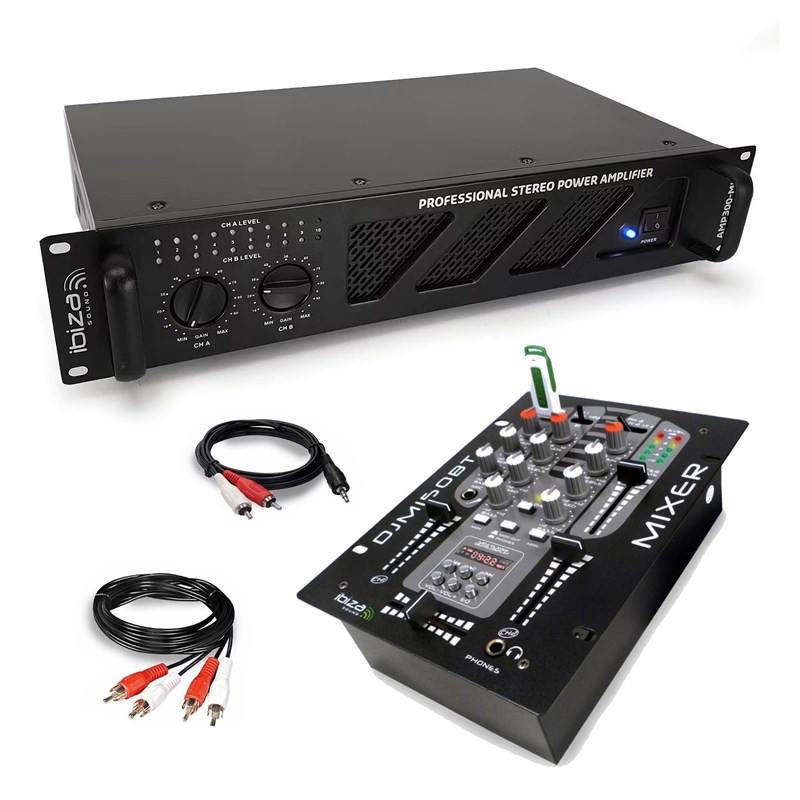 Pack Ampli SONO IBIZA SOUND AMP300-MKII 2x240W - 480W TOTAL + Table de Mixage DJM150USB-BT USB BLUET