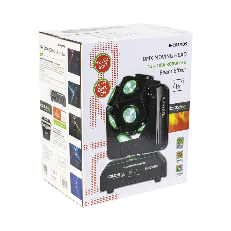 Effet de lumière Lyre DMX à LED RGBW 4-en-1 Ibiza Light E-COSMOS 12x10W