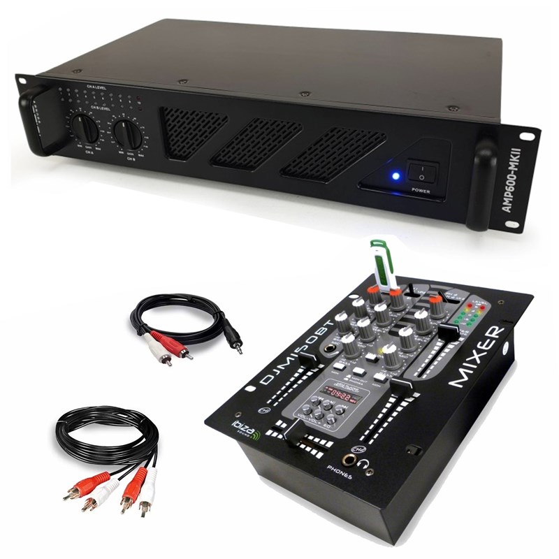 Pack Ampli SONO IBIZA SOUND AMP600-MKII 2x480W - 960W TOTAL + Table de Mixage DJM150USB-BT USB - Son