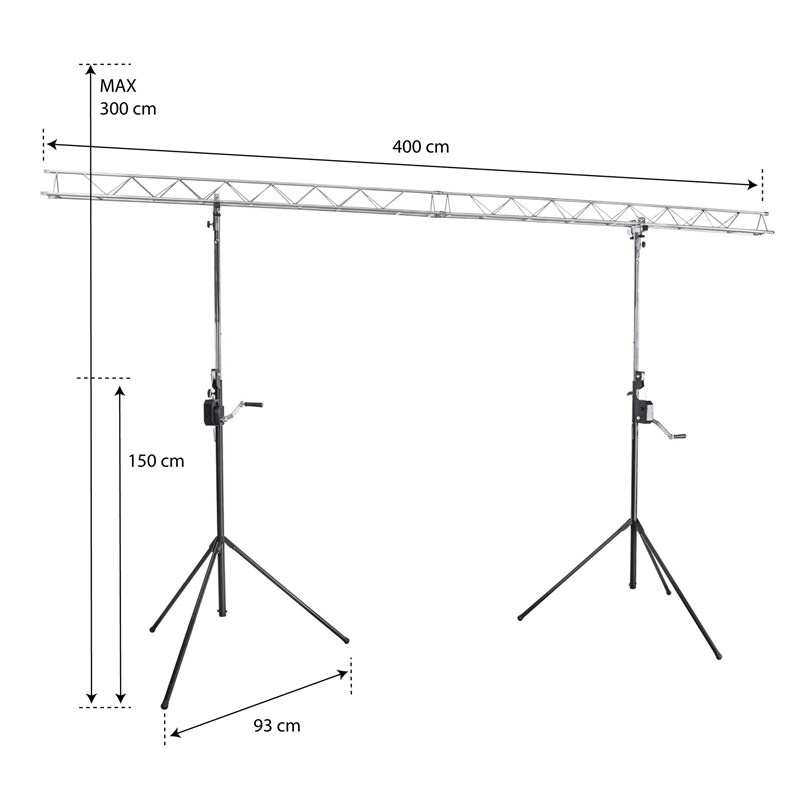 Portique d'éclairage à manivelle - 4m avec traverse triangulaire lumière