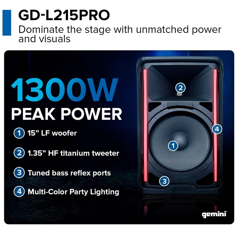 Enceinte active 15" 1300 W LED Bluetooth - puissance