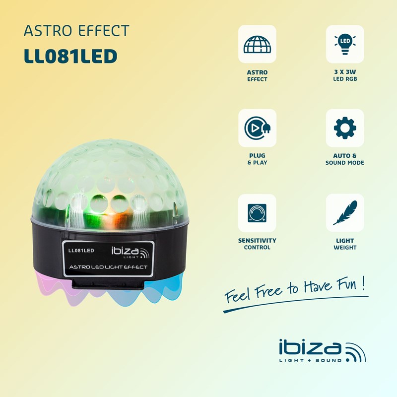 Effet lumière LED Astro 81 rayons RGB 3 x 3W - infos