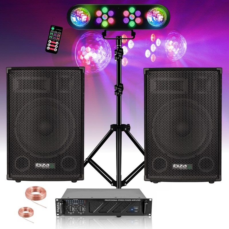 Pack 2 enceintes 700W - Ampli 2x800W - Pied lumière