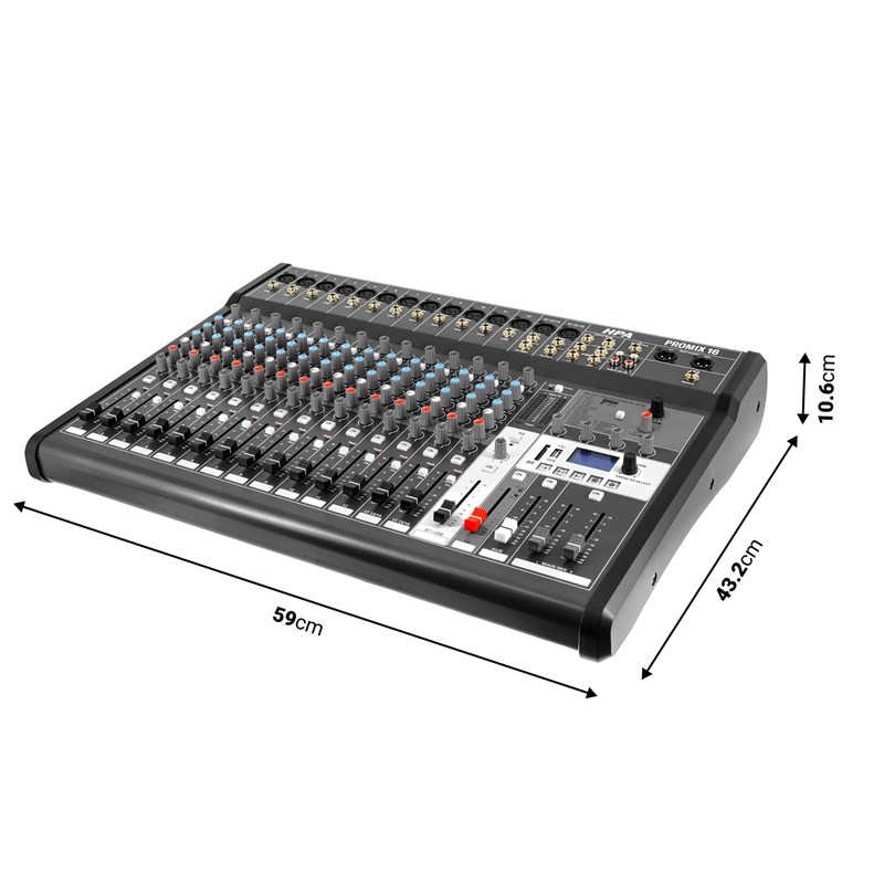 Console de mixage 16 canaux avec multi-effets, USB - dimensions