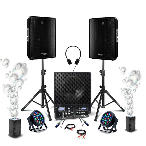 PACK SUB15A + DISCO15B + DJM250BT-MKII + PARTY-PAR181 + BUBBLE-DREAM