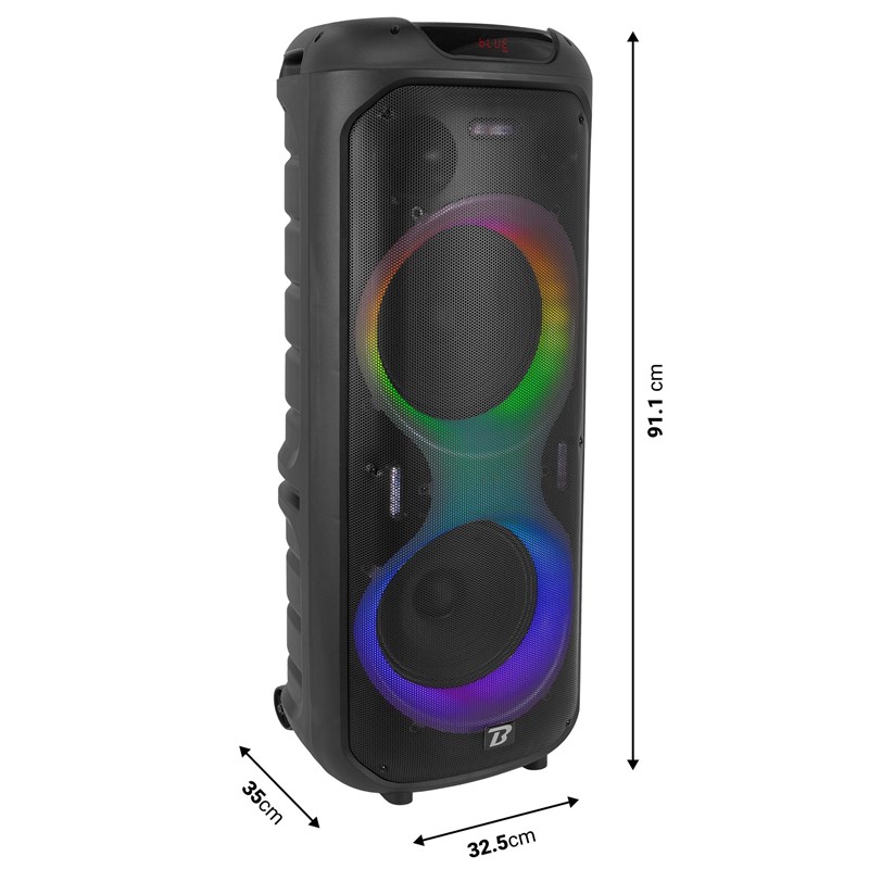 Enceinte portable 800W - 2x10" - LED & micro filaire - dimensions