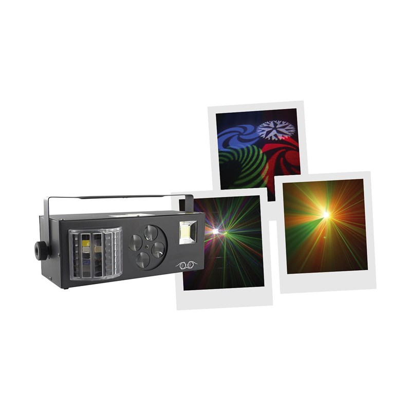 Jeu de lumière 4-en1 - Stroboscope Derby Gobos Laser musicale