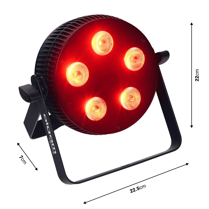 Projecteur LED RGBW 5x10W - DMX - lyre & télécommande - dimensions