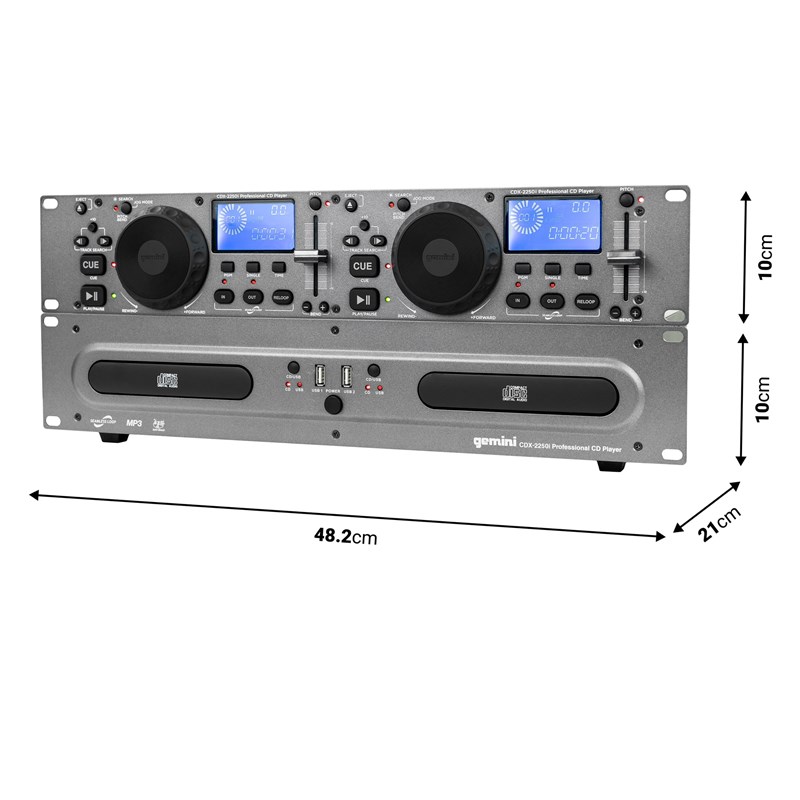 Double lecteur CD MP3 USB rackable 19" 4U - dimensions