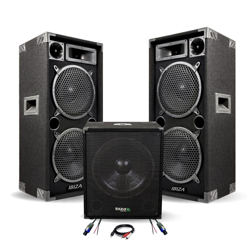 Pack Sono 2800W - 2 Enceintes STAR210 2x10" 3 VOIES 2X1000W + Caisson Actif IBIZA SUB15A 800W + Câbl