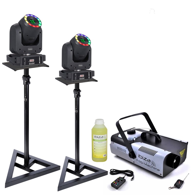 Pack 2 Lyres LED RGB 100W - 2 Supports - Machine Fumée 1200W