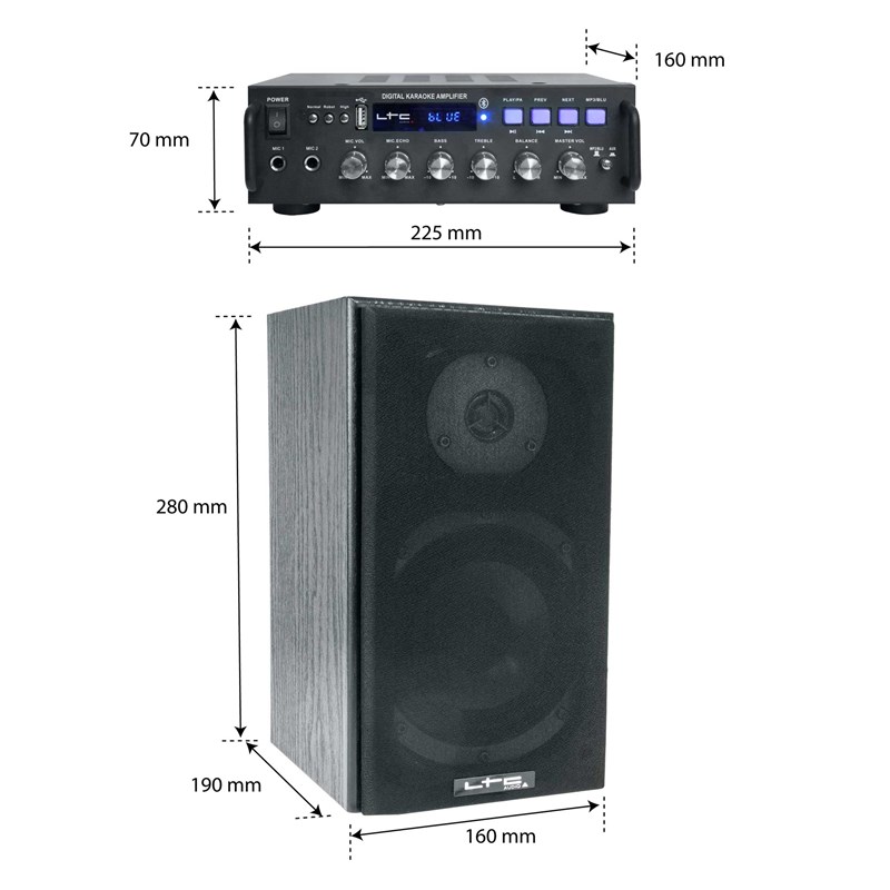 Pack Karaoké 2x75W - 2 enceintes, 2 micros & 1 ampli maison