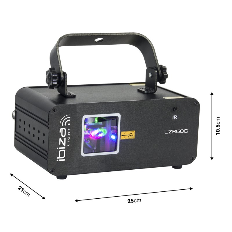 Laser graphique vert 60mW avec motifs et DMX - dimensions