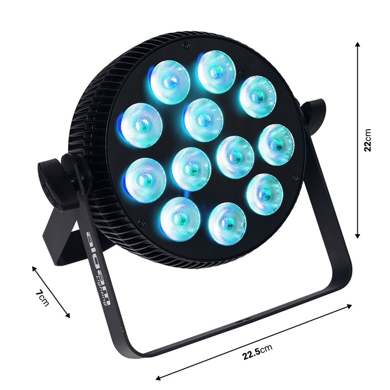 Projecteur LED plat 12x10W RGBW - IR - DMX - lyre - dimension