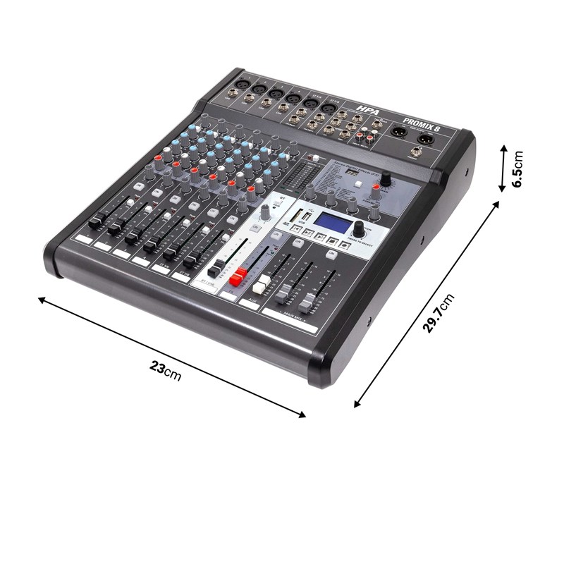 Console de mixage 8 canaux avec multi-effets, USB - dimensions