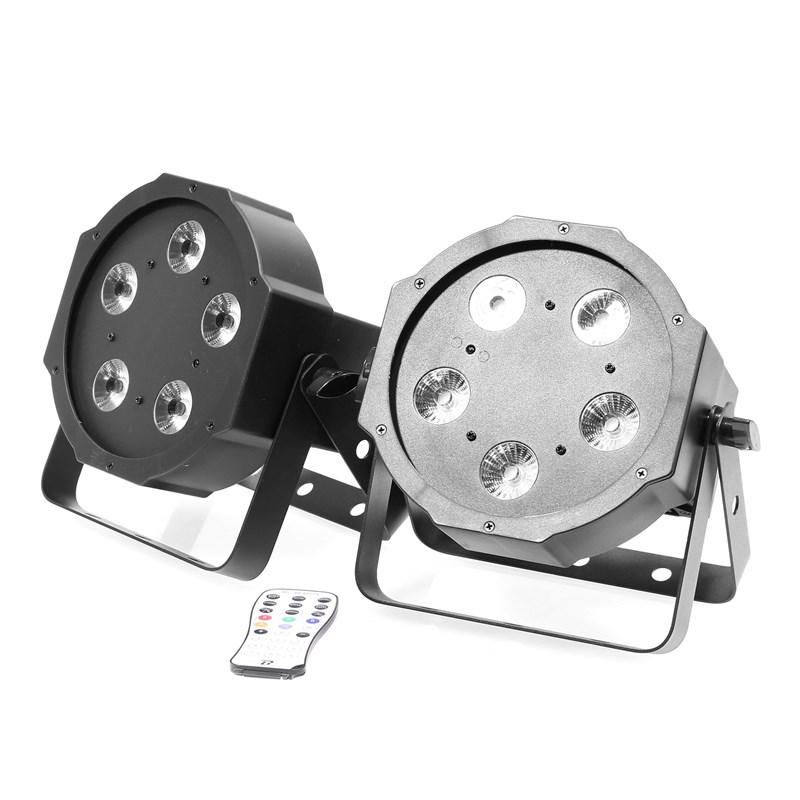 Ensemble de 2 projecteurs plats à LED - 5 x 5W RGB-UV sac de transport