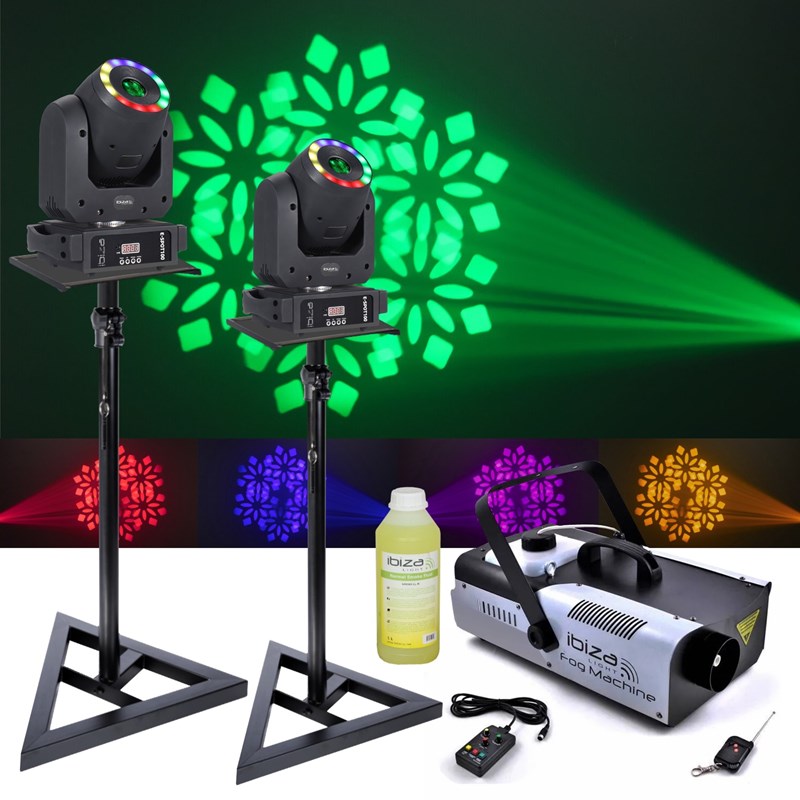 Pack 2 Lyres LED RGB 100W - 2 Supports - Machine Fumée 1200W